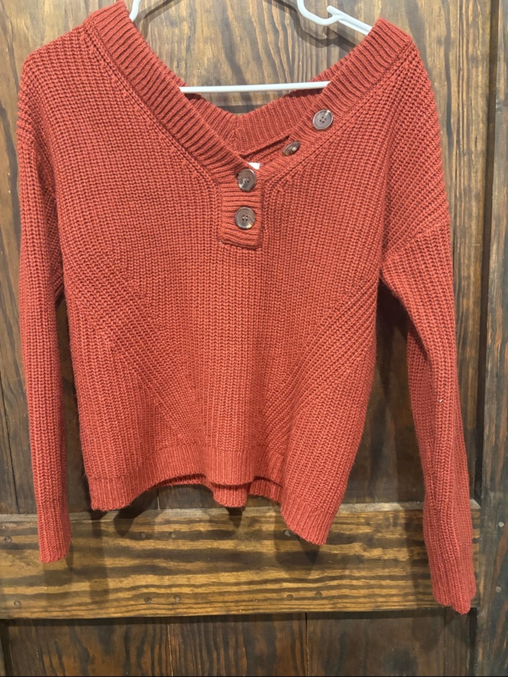 Maurices Rust Button-Accent V-Neck Sweater